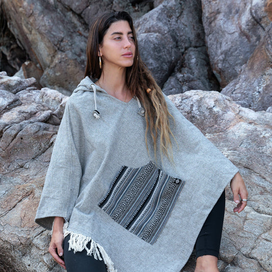 Hippie poncho for men and women Padre with colorful pocket
