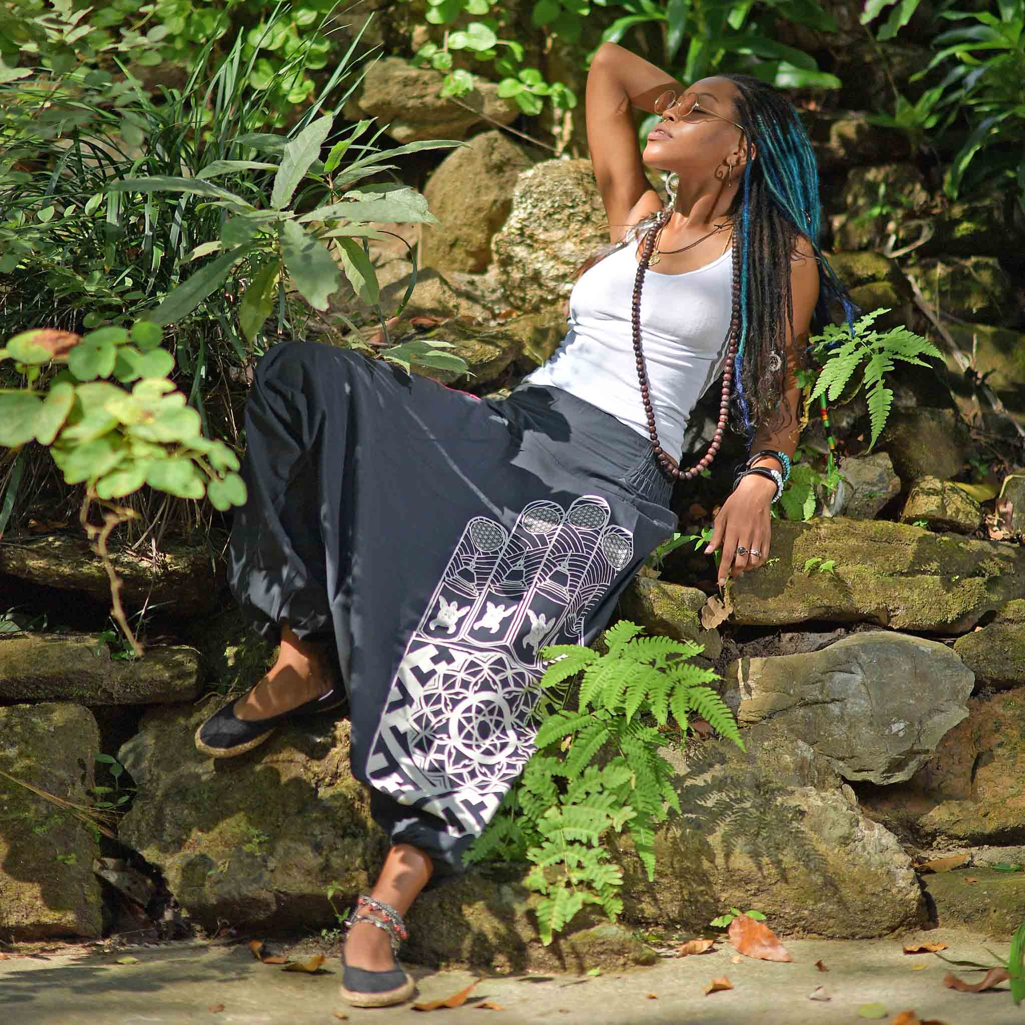 Buy Ainuno Boho Pants,Boho Clothing for Women Flowy Pants High Waisted  Black Hippie Wide Leg Pants with Side Slit Summer Beach Pants Bohemian Pants  Indian Thai Pant Wrap Around Dressy Floral Print