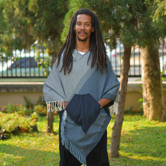virblatt - poncho hombre | 100% algodón | poncho invierno peruano |  reversible | poncho mexicano ropa hippie rasta